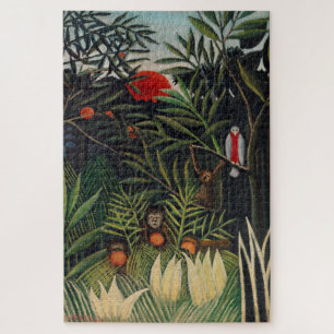 Vintage Forest Monkeys & Bird Illustration Art Puzzle