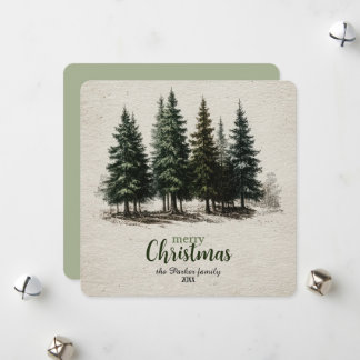 Vintage Forest Pine Tree Botanical Merry Christmas Feiertagskarte