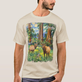 Vintage Forest Redwood Wildlife Elk Van Gogh Style T-Shirt