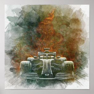 Vintage-Formel-Klassisches Rennauto in Bewegung Poster