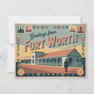 Vintage-Fort-Worth-Postkarte Grüße Postkarte