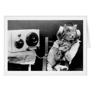 Vintage-Foto - Katze hört Radio,