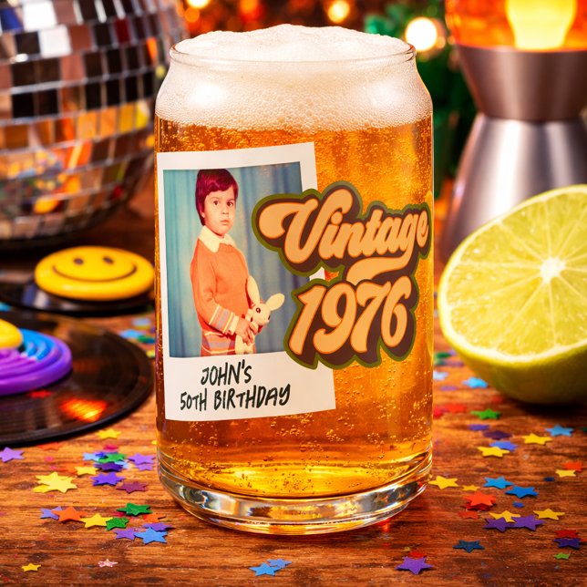 Vintage-Foto zum 50. Geburtstag 1976 Dosenglas (Vintage 1976 50th Birthday Photo Can Glass)
