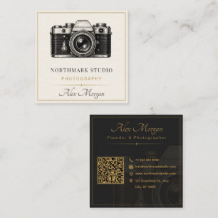 Vintage Fotograf Luxus-Goldkamera-QR-Code Quadratische Visitenkarte