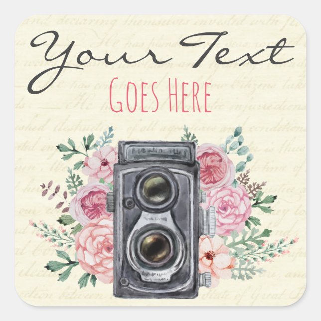Vintage Fotografie-Kamera-rustikaler Fotograf Quadratischer Aufkleber (Vorderseite)
