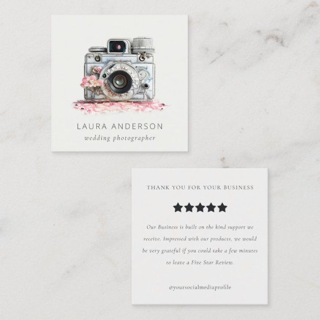 Vintage Fotografie-Überprüfungsanfrage Quadratische Visitenkarte (Vorne/Hinten)