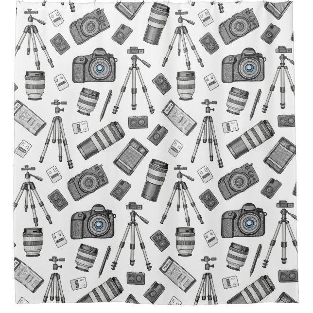 Vintage-Fotografieausrüstung-Muster Duschvorhang (Vorderseite)