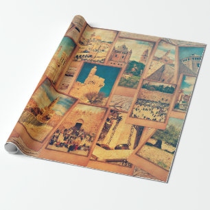 Vintage-Fotokarten auf altem Holzuntergrund. Er Geschenkpapier