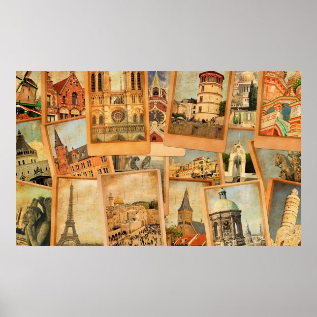 Vintage Fotokarten-Collage. Europa, Naher Osten Poster (Vorne)