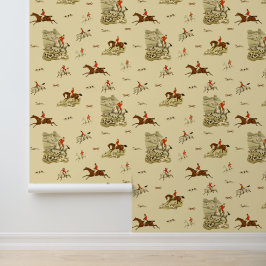 Vintage Fox Chase Horse Riders Hounds Hunting Tapete