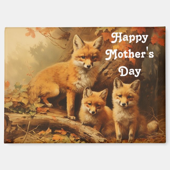 Vintage Fox Family Mother's Day Magnet (Vorderseite)