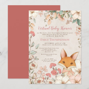 Vintage Fox Floral Cremeweiß Virtuelle Babyparty Einladung