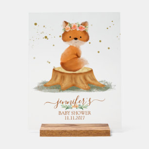 Vintage Fox Rose Baby Shower Shabby Chic Acrylschild