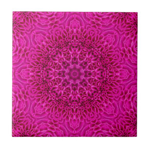 Vintage-Fraktal-Kaleidoskop mit rosa Blüten Fliese