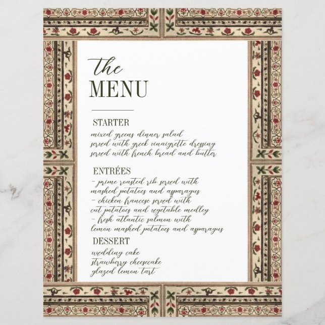 Vintage Frame Ethnic Motif Wedding Menu (Vorderseite)