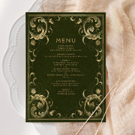 Vintage Frame Olive Green Gold Hochzeit Menükarte