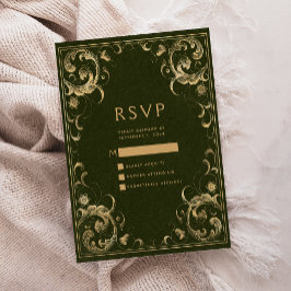 Vintage Frame Olive Green Gold Wedding RSVP Begleitkarte