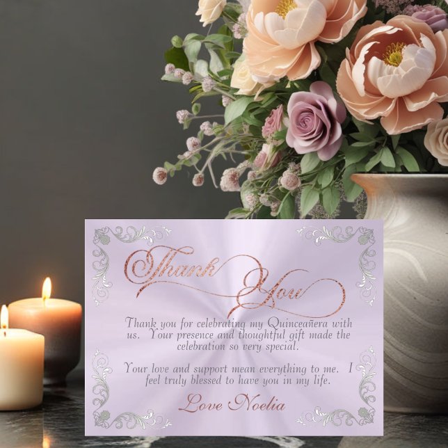 Vintage Frame & Tiara Lavender Quinceanera Dankeskarte (Von Creator hochgeladen)