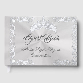 Vintage Frame & Tiara - White Pearl Gästebuch