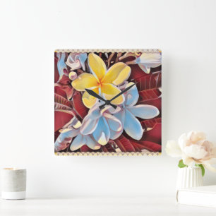 Vintage Frangipani-Baum Pop-Art, Wanduhr