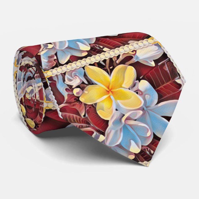 Vintage Frangipani Tree Pop Art Neck Tie Krawatte (Gerollt)