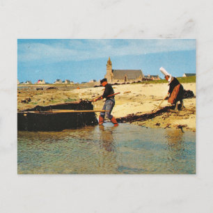 Vintage Frankreich, Bretagne, Fischerboote anlande Postkarte