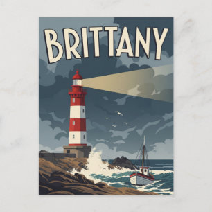 Vintage Frankreich Bretagne Leuchtturm Postkarte