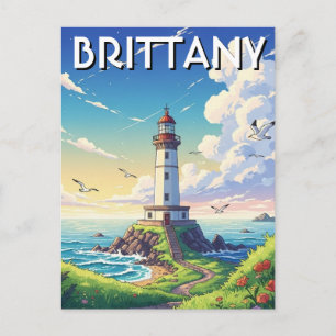 Vintage Frankreich Bretagne Leuchtturm Postkarte