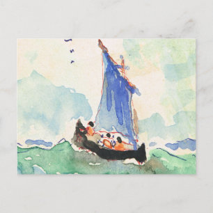 Vintage Frankreich, handgemaltes Boot auf See, 193 Postkarte