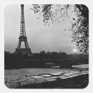 Vintage Frankreich Paris Eiffelturm Sonnenuntergan Quadratischer Aufkleber