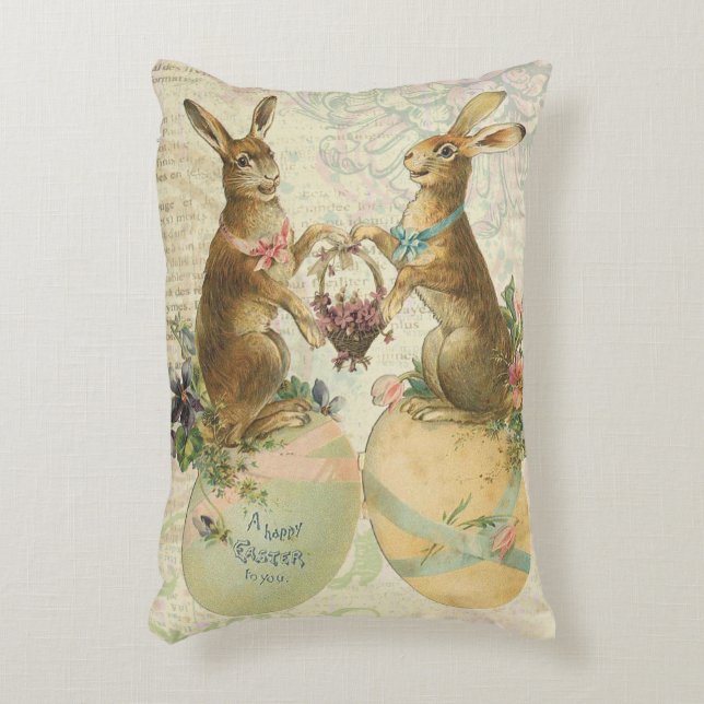 Vintage Franzose-Osterhasen Zierkissen (Vorderseite(Vertikal))