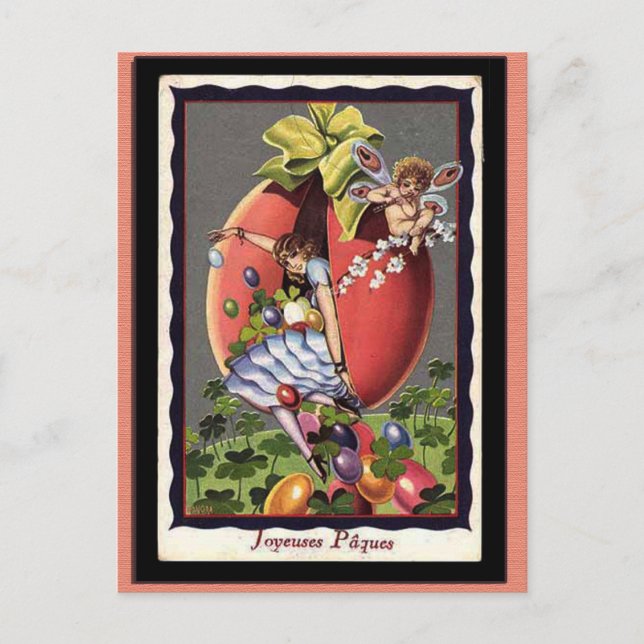 Vintage Franzosen Ostern Feiertagspostkarte (Vorderseite)