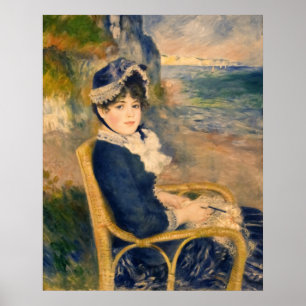 Vintage Französin beim Stricken am Strand Kunst Poster