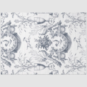Vintage Französisch Blau Weiße Toile Pfauen Vögel Seidenpapier
