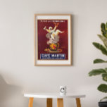 Vintage Französisch Cafe Werbung Repro. Art Deco Poster<br><div class="desc">Dieses wunderschöne französische Café-Reproduktions-Poster besticht durch einen Mann, der auf dem Dampf einer China Kaffee trinken kann. Er ist in Weiß gekleidet, mit einem grünen Gürtel auf dunkelrotem Hintergrund. Digitale Restaurierung nach Belieben des Künstlers. Ideal für Ihre Zuhause-Wanddekoration. Das Ganze würde eine wunderschöne Retro-Dekoration in Bar, Café, Restaurant, Zuhause-Theater, Büro...</div>