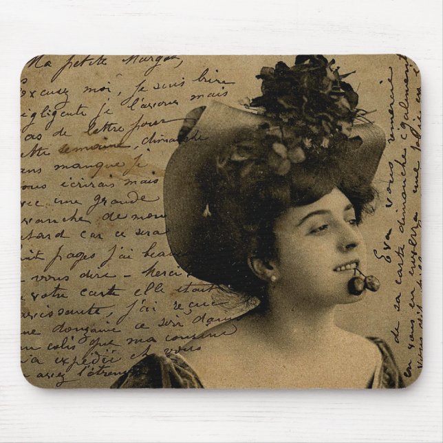 Vintage Französisch-Chic Pinup-Frau Postcard Mousepad (Vorne)