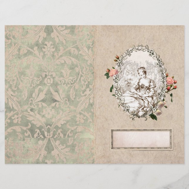 Vintage Französisch Girl Rose Namplate Journal (Vorderseite)