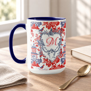Vintage Französisch Rot Blau Chinoiserie Delft Mon Tasse