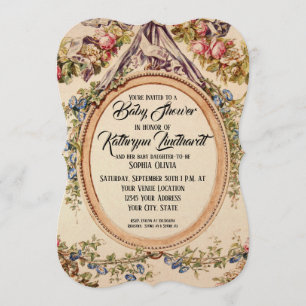 Vintage französische Aquarellweine Rose in Blumenw Einladung