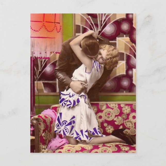 Vintage französische Art Deco Romantische Postkart Postkarte (Vorderseite)