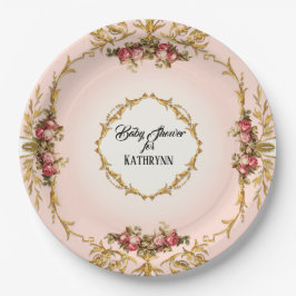 Vintage französische Baby-Dusche Rose in barocken  Pappteller