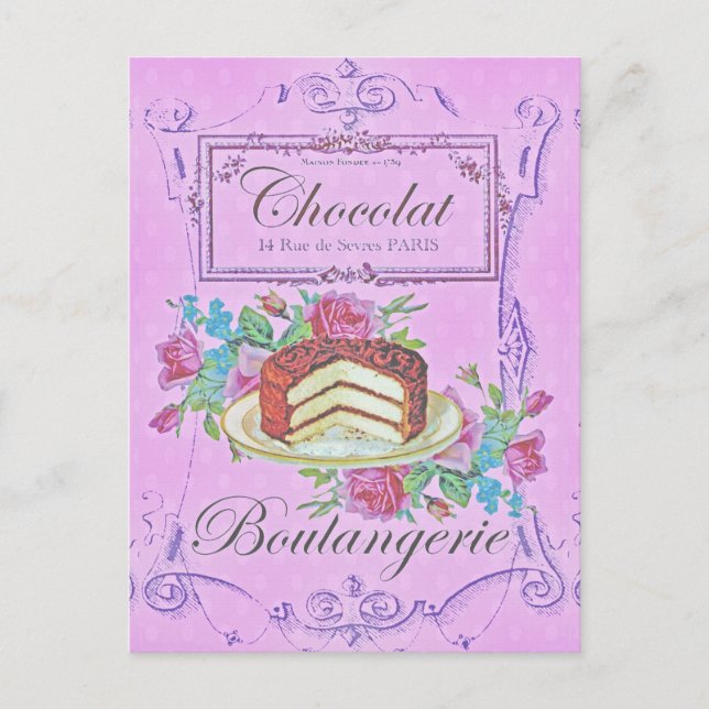Vintage französische Bäckerei Chocolate Cake Adver Postkarte (Vorderseite)