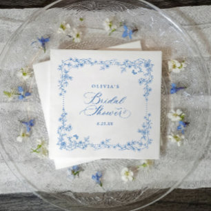 Vintage französische Blau-Weiß-Kranz-Brautparty Serviette