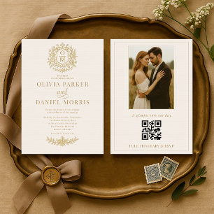 Vintage französische Blumen-Hochzeit mit QR-Code-F Einladung