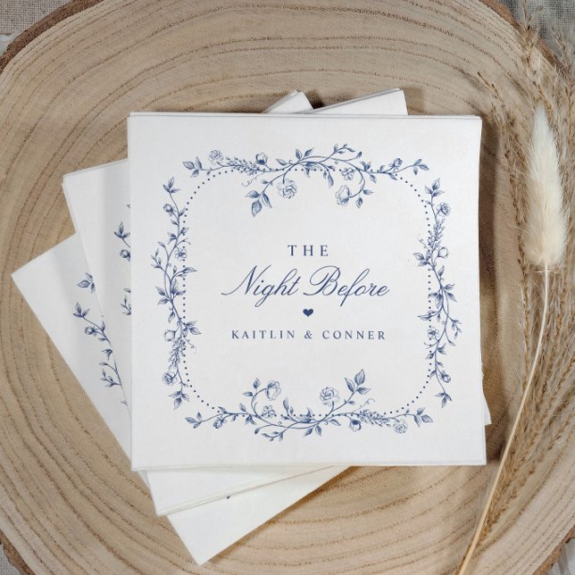 Vintage französische Blumen Navyblau Probeessen Serviette (Navy blue rehearsal dinner napkins the night before with vintage French floral elements)