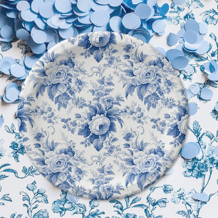 Vintage französische Blumen-Toile Blau Pappteller