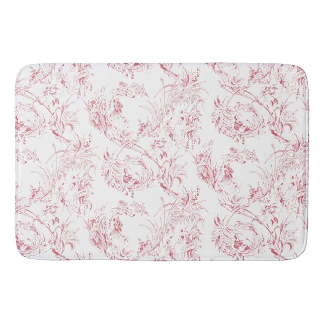 Vintage französische Blumenfantasie-Toile-Pink Badematte (Vorderseite)