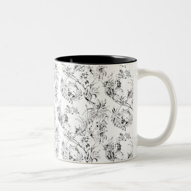 Vintage französische Blumenfantasy Toile-Black Zweifarbige Tasse (Rechts)