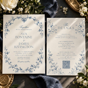 Vintage-französische Blumenschopf-Hochzeit in eine Einladung
