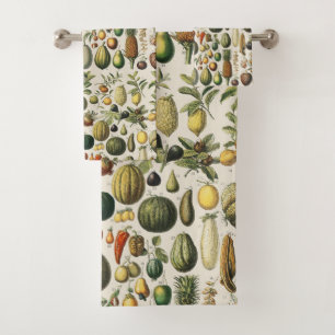 Vintage Französische Botanische Obstplakate Kunst Badhandtuch Set